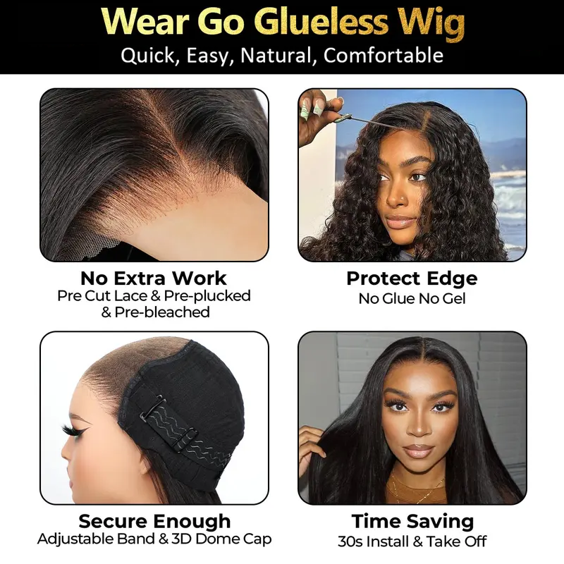 70% OFF Pre-Cut Kinky Straight 360 Full Lace Glueless Human Hair Wig