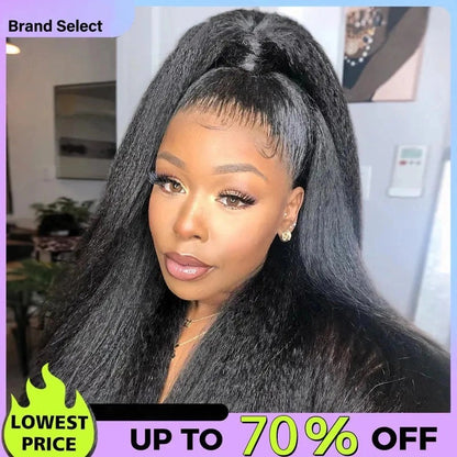 70% OFF Pre-Cut Kinky Straight 360 Full Lace Glueless Human Hair Wig