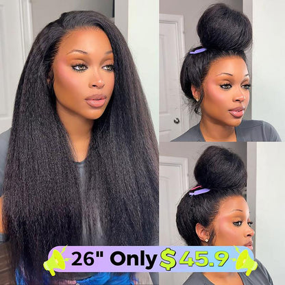 70% OFF Pre-Cut Kinky Straight 360 Full Lace Glueless Human Hair Wig