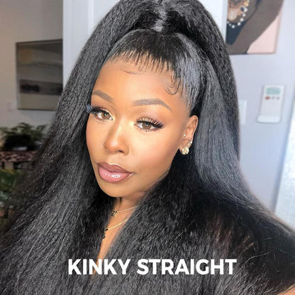 70% OFF Pre-Cut Kinky Straight 360 Full Lace Glueless Human Hair Wig